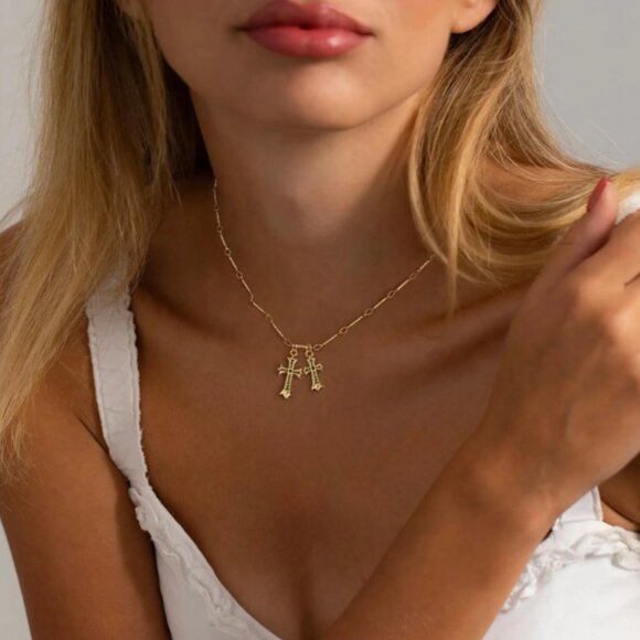 Sweet Gold Cross Pendant Necklace Simple Fashion Clavicle Chains Choker Gift Her - Picture 4 of 6
